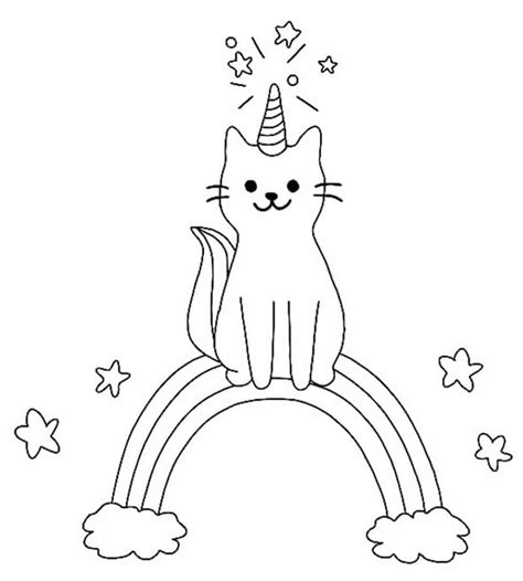 Coloriage Chat Licorne avec Arc en ciel télécharger et imprimer