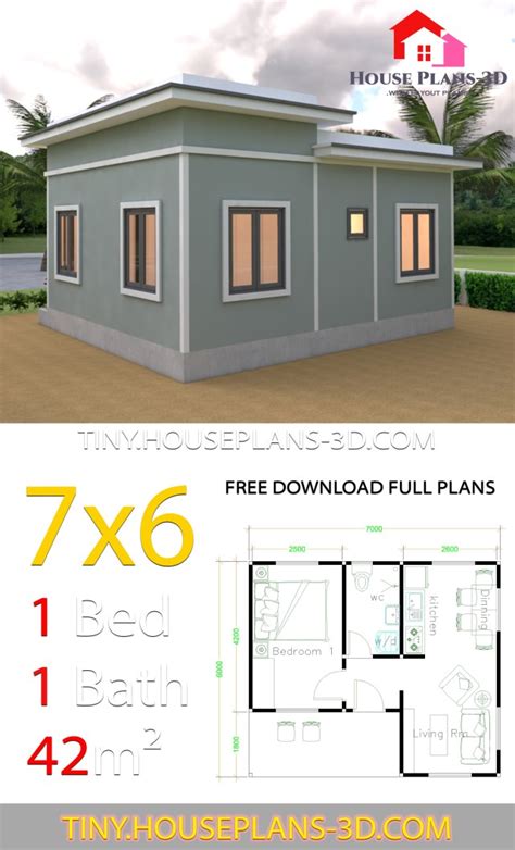 Tiny House Plans 7x6 with One Bedroom Flat Roof - Tiny House Plans