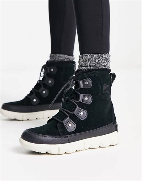 Sorel Explorer Ii Joan Faux Fur Lining Boots In Black Asos