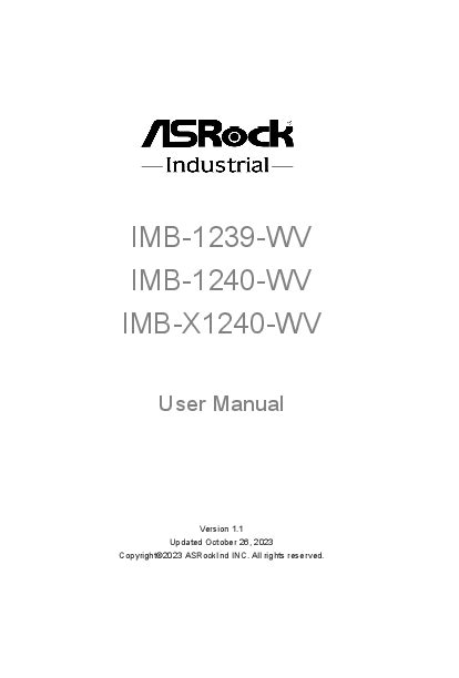 ASRock IMB 1240 WV CPU Motherboards Installation Guide