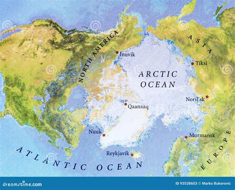 Geograficzna Mapa Arktycznego Oceanu Zakończenia Lokacja Obraz Stock