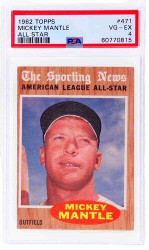 1962 Topps 471 Mickey Mantle The Sporting News American League All