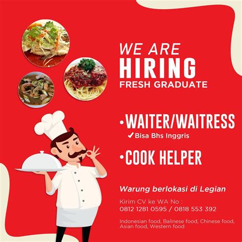 Lowongan Kerja Sebagai Waiter Waitress Dan Cook Helper Untuk Warung