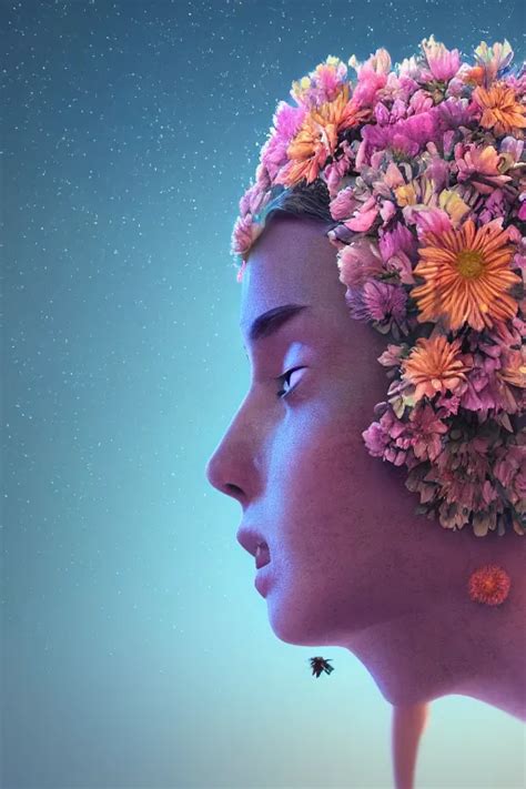 A Person With A Flower On Their Head A 3D Render By Stable Diffusion