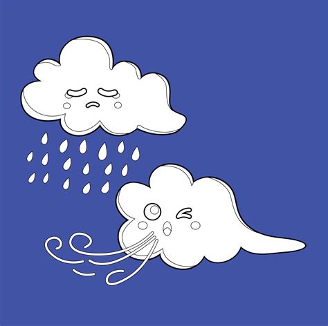 Cute Rainy and Windy Cloud Weather Cartoon Digital Stamp 17129597 ...