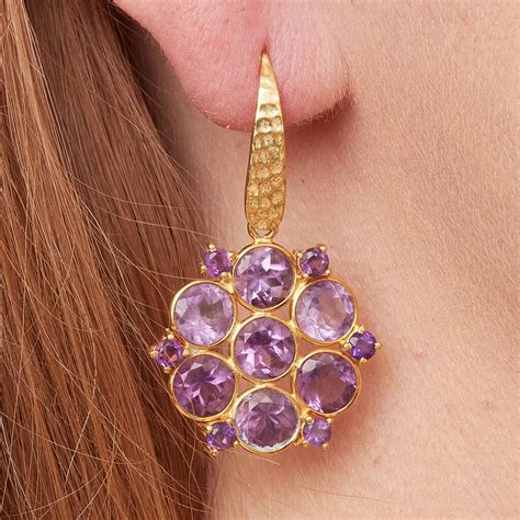 Amethyst Gold Plated Silver Mandala Drop Earrings By Rochejewels