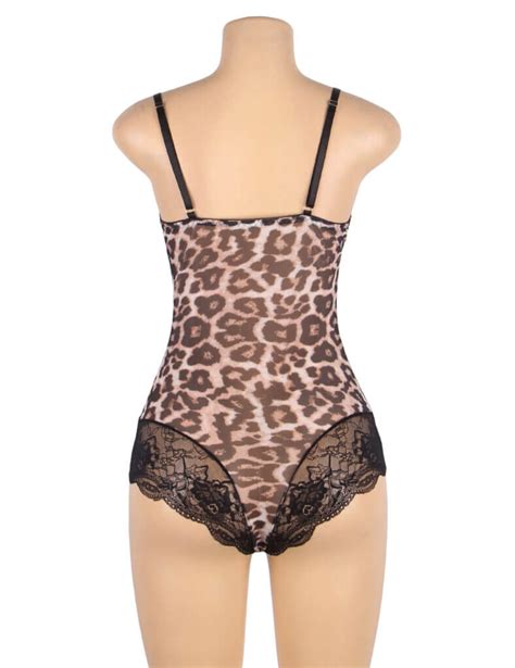 Plus Size Leopard Print Lace Bodysuit Teddy Lingerie Leopard Lace Australia