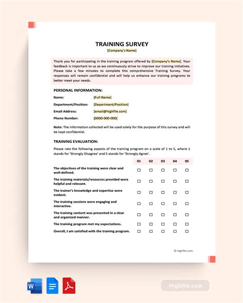 Training Survey Template Word Pdf Google Docs Highfile