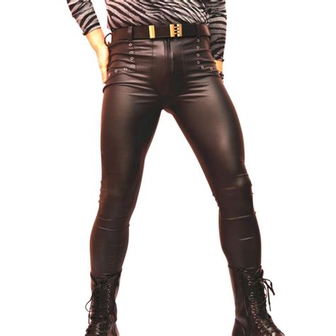 2021 Men Latex Faux Leather PVC Gay Skinny Tight Pants Shiny Pencil Pants Wet Look Men S