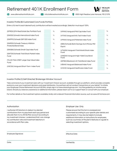 Retirement 401k Enrollment Form Venngage