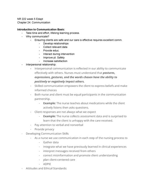 NR 222 Final Week 5 NR 222 Week 5 Edapt Chapter 24 Communication