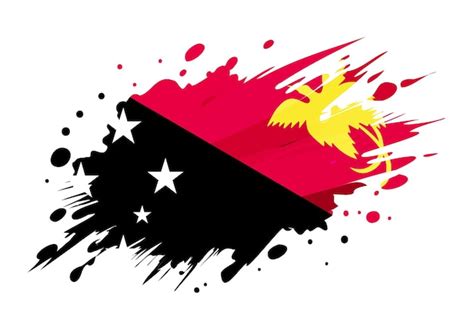 Papua New Guinea Flag Painted With Grunge Brush Stroke Watercolor Flag