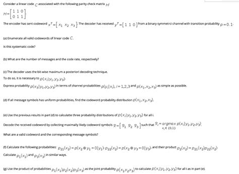 Solved Consider A Linear Codec Associated With The Following Chegg