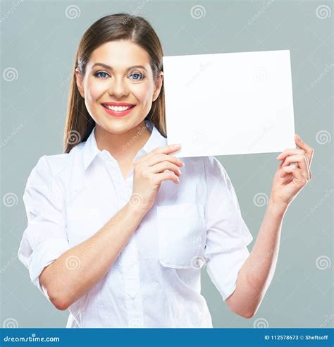 Portrait Of Business Woman Holding Up Sign Board Stock Image Image