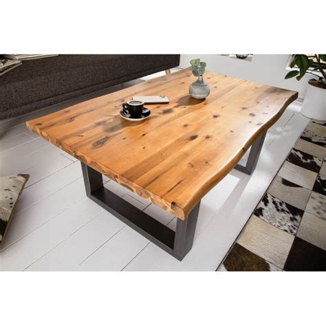 Table basse en tronc d arbre massif MAMMUT 118cm acacia avec piètement en X