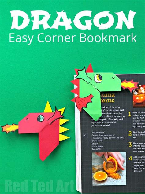 Fun Dragon Corner Bookmark Design - Red Ted Art - Kids Crafts