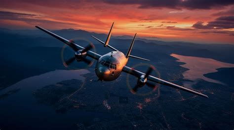 Premium AI Image Arafed Airplane Flying Over A City At Sunset With A