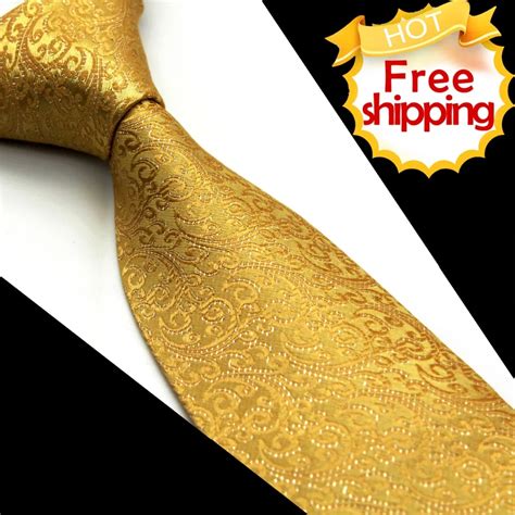 Floral Solid Gold Yellow Mens Tie Neckties 100 Silk Jacquard Woven Suit T For Men Casual