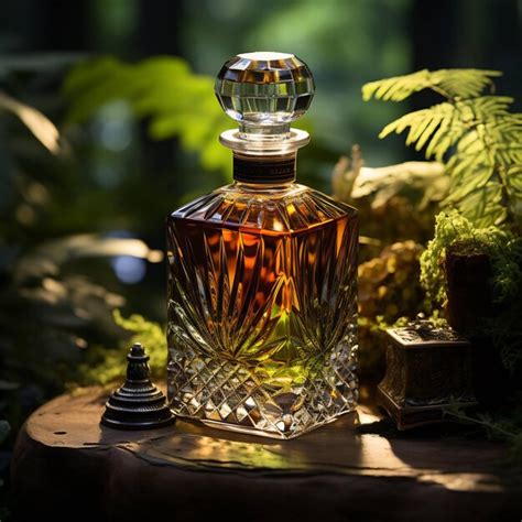 Una Botella De Perfume Se Sienta En Una Mesa En El Bosque Foto Premium