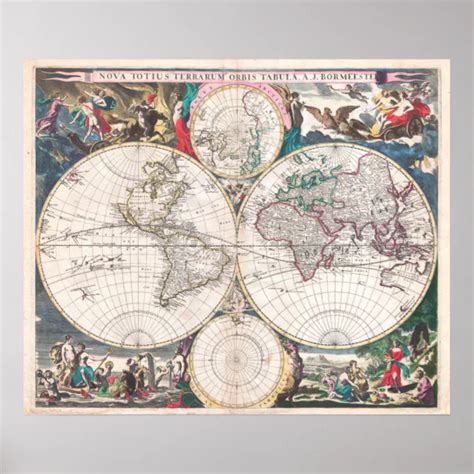 Affiche Carte Du Monde Antique Double H Misph Re Zazzle Fr