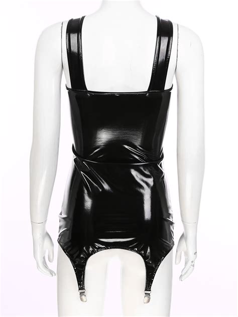 Uk Womens Latex Mini Dress Wet Look Patent Leather Bodycon Dress With