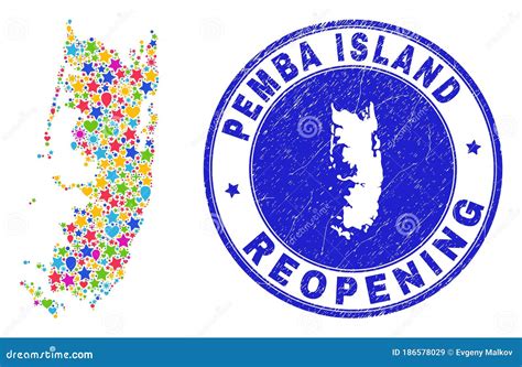 Reopening Pemba Island Map Collage And Textured Stamp Stock Vector