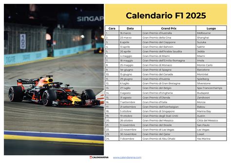 Calendario F1 2025 PDF Una Stagione Di Emozioni E Competizione