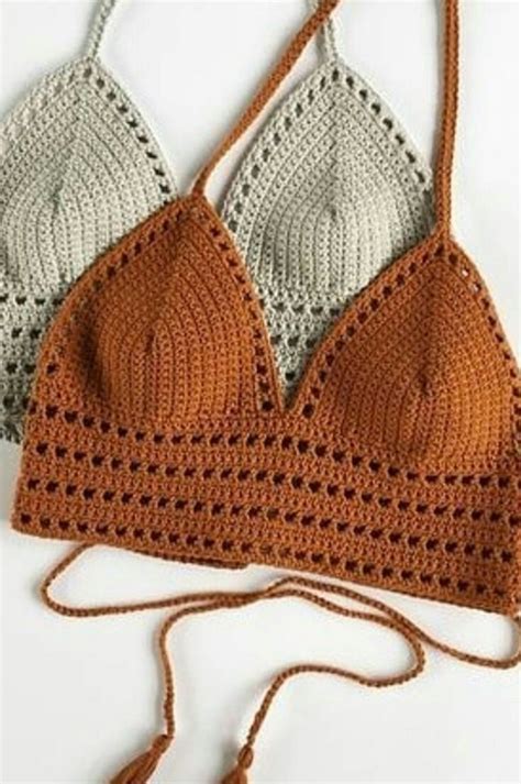Clothing Women S Clothing Swimwear Orange Crochet Bikini Crochet Bra Boho Hippie Top Knit Bikini