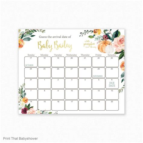 Guess The Due Date Autumn Baby Shower Game Baby Shower Etsy