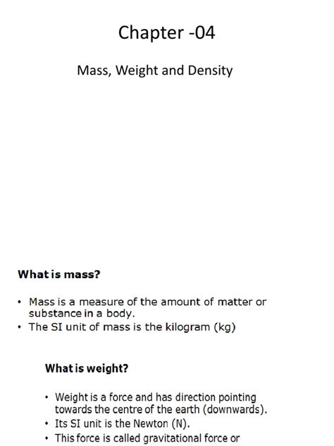 Ch 4 9a Mass Weight And Density Pdf