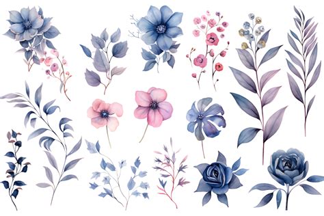 Beautiful Set Watercolor Flower And Leaves Element Collection 23842029 Png