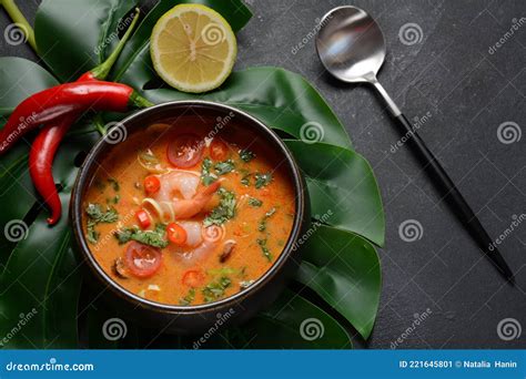 Tom Yum Kung Or Spicy Soup With Shrimp Thai Cuisine Royalty Free Stock