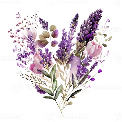 Heart Shaped Purple Lavender Bouquet Romantic Heart Vignette Made Of