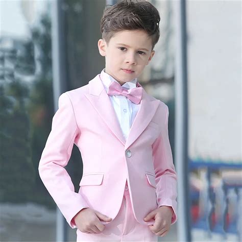 Kuson 2018 Chaqueta Pantalones 2 Piezas Conjunto Rosa Chicos Trajes Para Bodas Niños Boda Prom