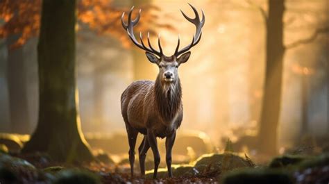 Premium Ai Image A Deer With Large Antlers Standing In The Woods