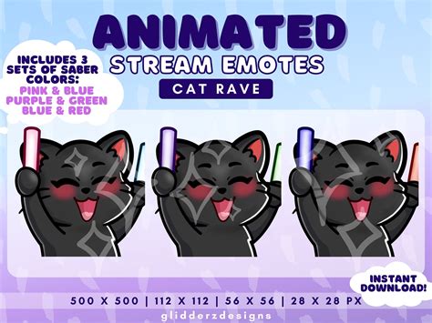 This Black Cat Glow Stick Animated Emote Digital File Listing Includes