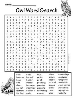 Owl Word Search Activity Hard For Grades To Adult By Windup Teacher