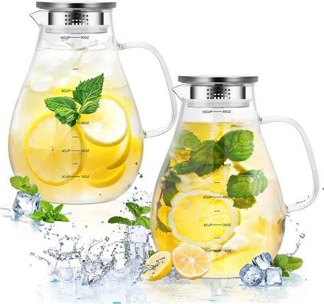 Gejoy 2 Pcs 80 Oz Glass Pitcher With Lid Water Pitcher 2 4