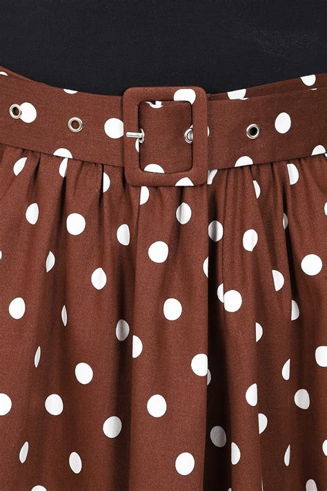 Paula Polka Dot Swing Skirt In Brown Hearts And Roses London