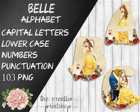 Belle Alphabet Printable Belle Party Decorations Digital Etsy