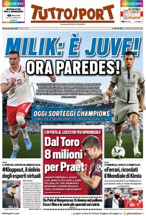 Rassegna Stampa Juve Prime Pagine Quotidiani 25 Agosto 2022