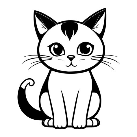 Cute cat vector black and white cartoon character design collection. White background. Pets ...