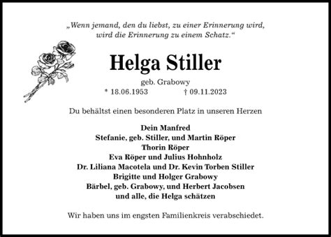 Traueranzeigen Von Helga Stiller Trauer Anzeigen De