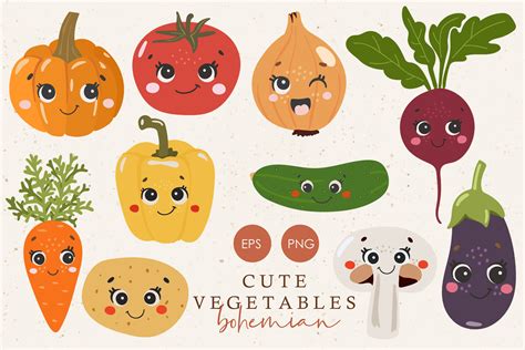 Cute vegetables clipart, Vegetables with face clipart By DesignECShop | TheHungryJPEG