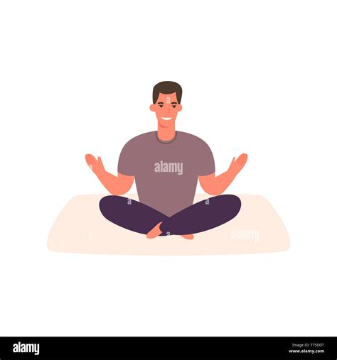 Man Meditate In Lotus Pose Cartoon Happy Guy Practicing Yoga Lesson