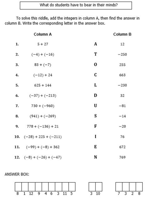 Addition Of Integers Examples With Answers