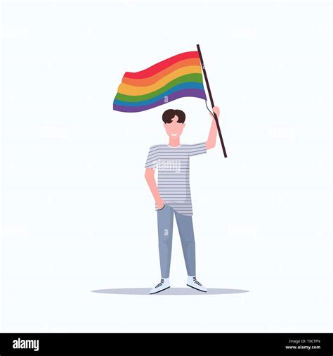 Man Gay Holding Lgbt Rainbow Flag Love Parade Pride Festival Concept