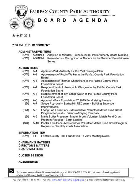 Fillable Online Fairfax County Park Authority Board Package 062718