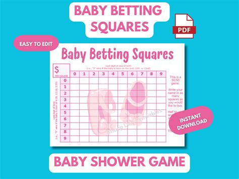 Girl Baby Shower Guessing Game Baby Betting Squares Game Fun Baby