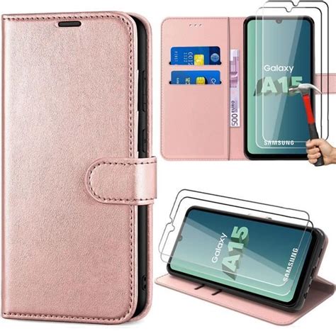 Coque 2 Verres Trempés pour Samsung Galaxy A15 5G 4G Rose Protection